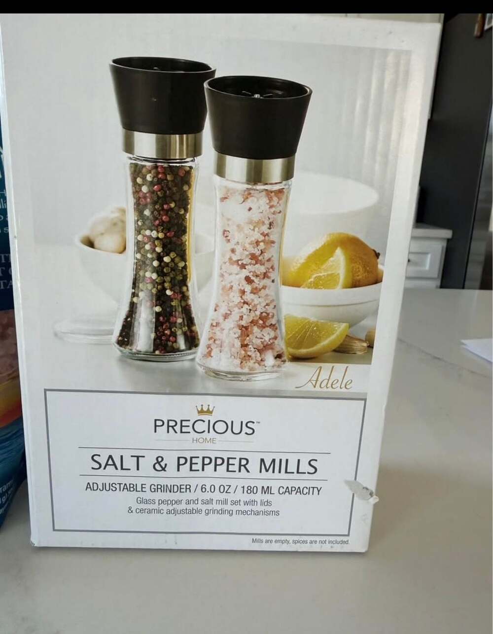 Large Stainless Steel Salt and Pepper Grinder Set - Adjustable Coarseness, Refil